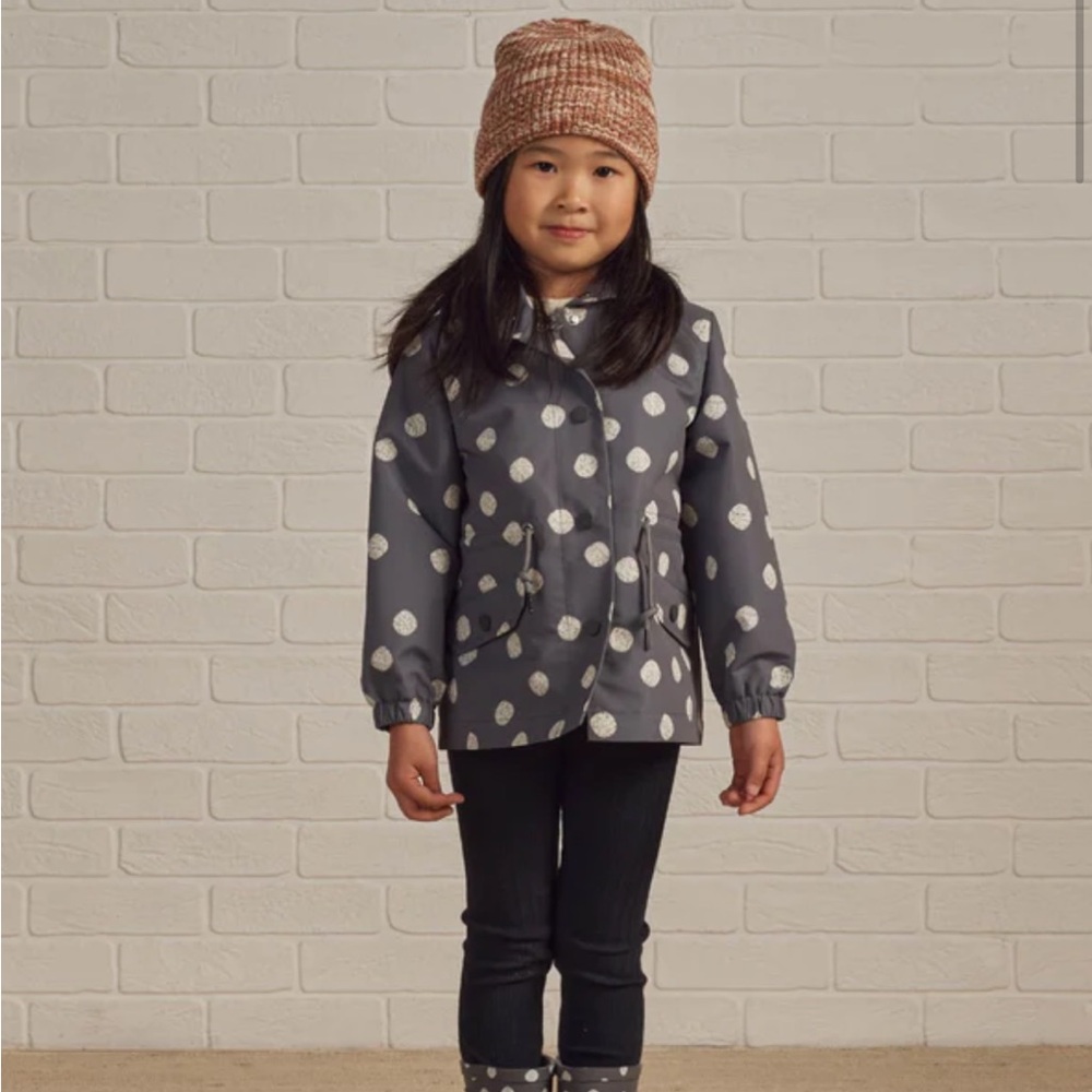 Rylee + Cru Gray Polka Dot Raincoat